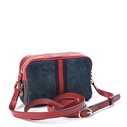 Gucci Suede Calfskin Web Mini Ophidia Shoulder Bag New Blue Romantic Cherry 2 of 9