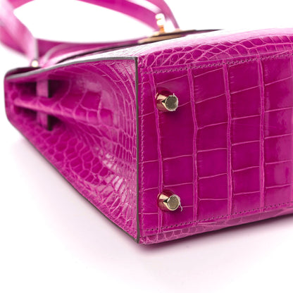 Hermes Shiny Alligator Kelly Sellier 25 Rose Scheherazade 16 of 37