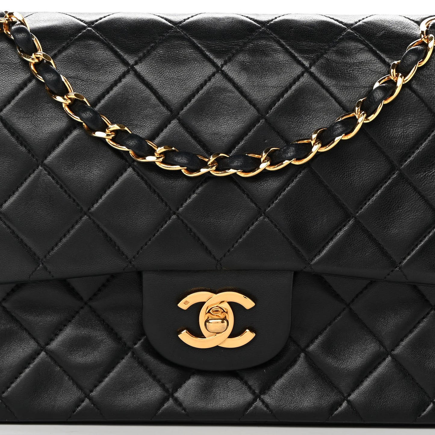 Lambskin Quilted Medium Double Flap Black