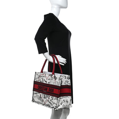 Christian Dior Canvas Embroidered Medium Dioramour Graffiti Book Tote Latte Multicolor 2 of 9