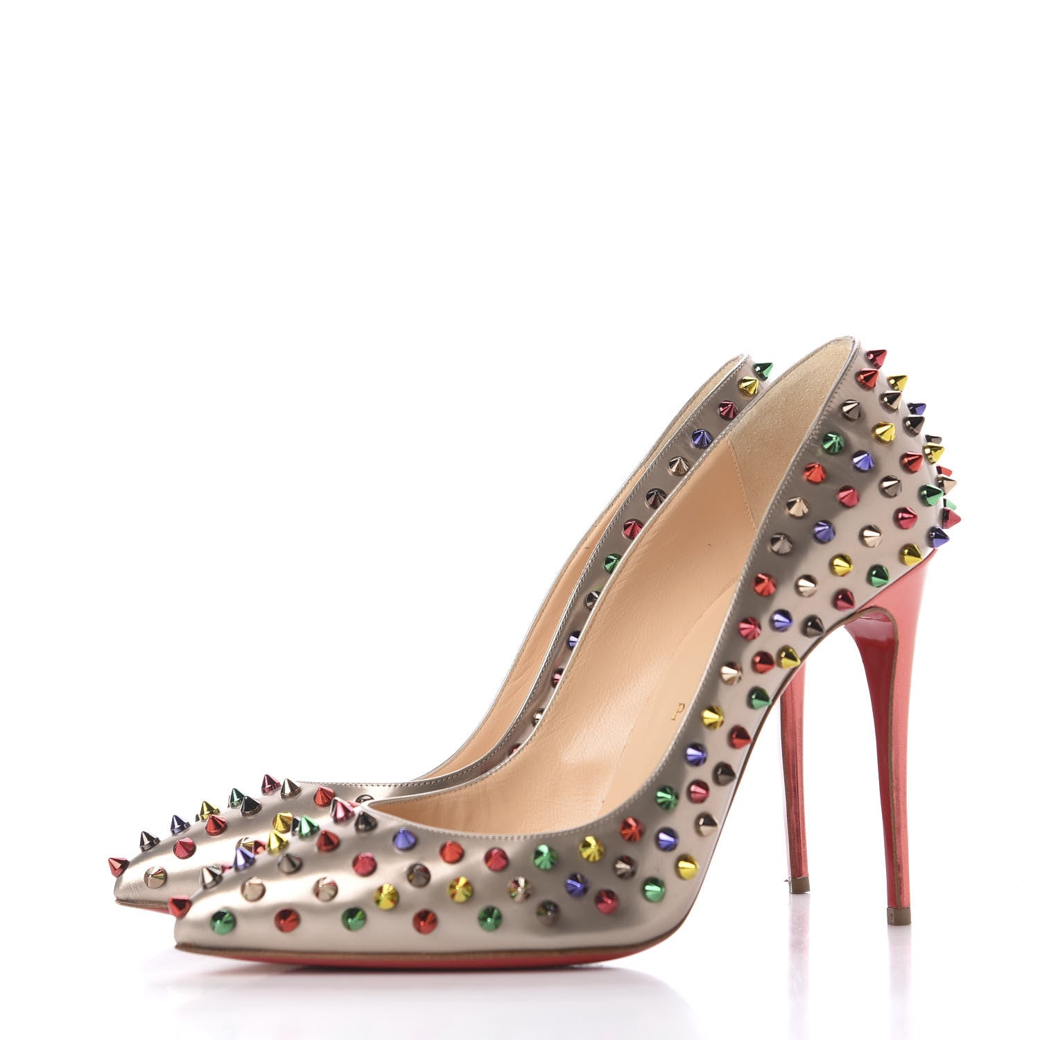 Christian Louboutin Specchio Calfskin Follies Spikes 120 Pumps 40 Beige Multicolor 3 of 9