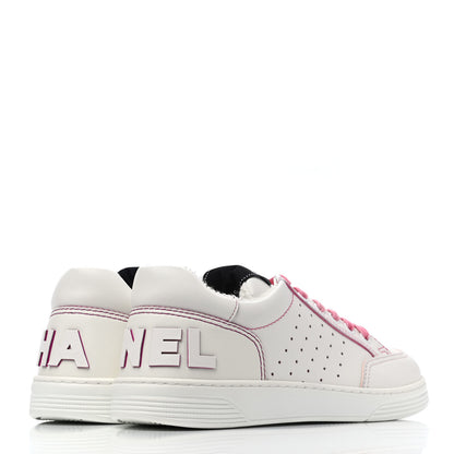 Chanel Calfskin Womens Logo Sneakers 38 White Pink 3 of 4
