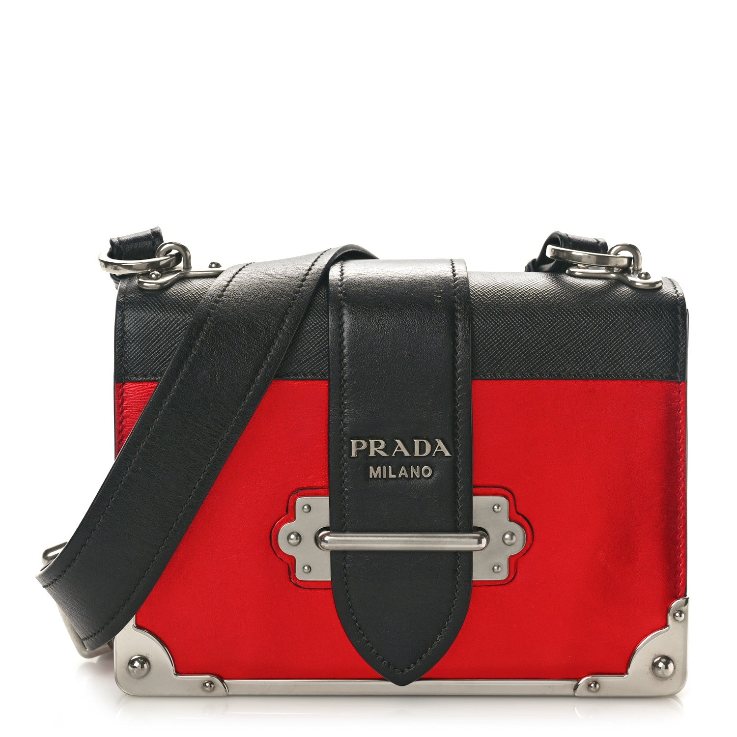 Prada Metallic Vitello Saffiano Cahier Bag Red Black 1 of 11