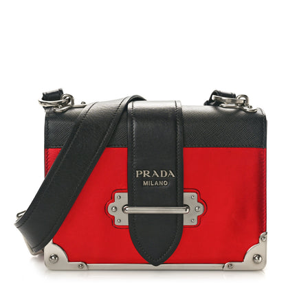 Prada Metallic Vitello Saffiano Cahier Bag Red Black 1 of 11