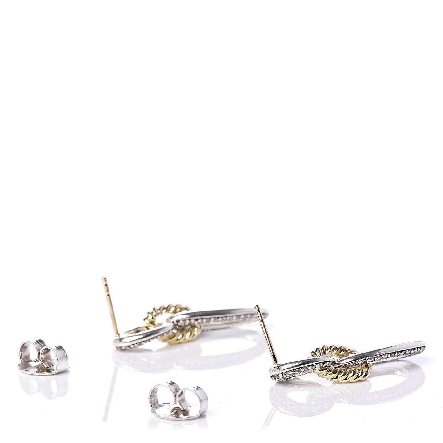 Sterling Silver 18K Yellow Gold Diamond Figaro Drop Earrings
