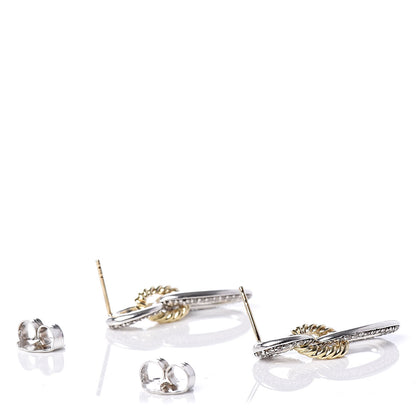 David Yurman Sterling Silver 18K Yellow Gold Diamond Figaro Drop Earrings 4 of 4