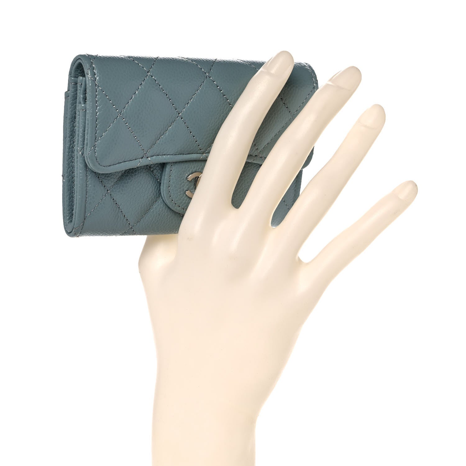 Chanel Caviar Quilted Flap Card Holder Wallet Light Blue 2 of 12