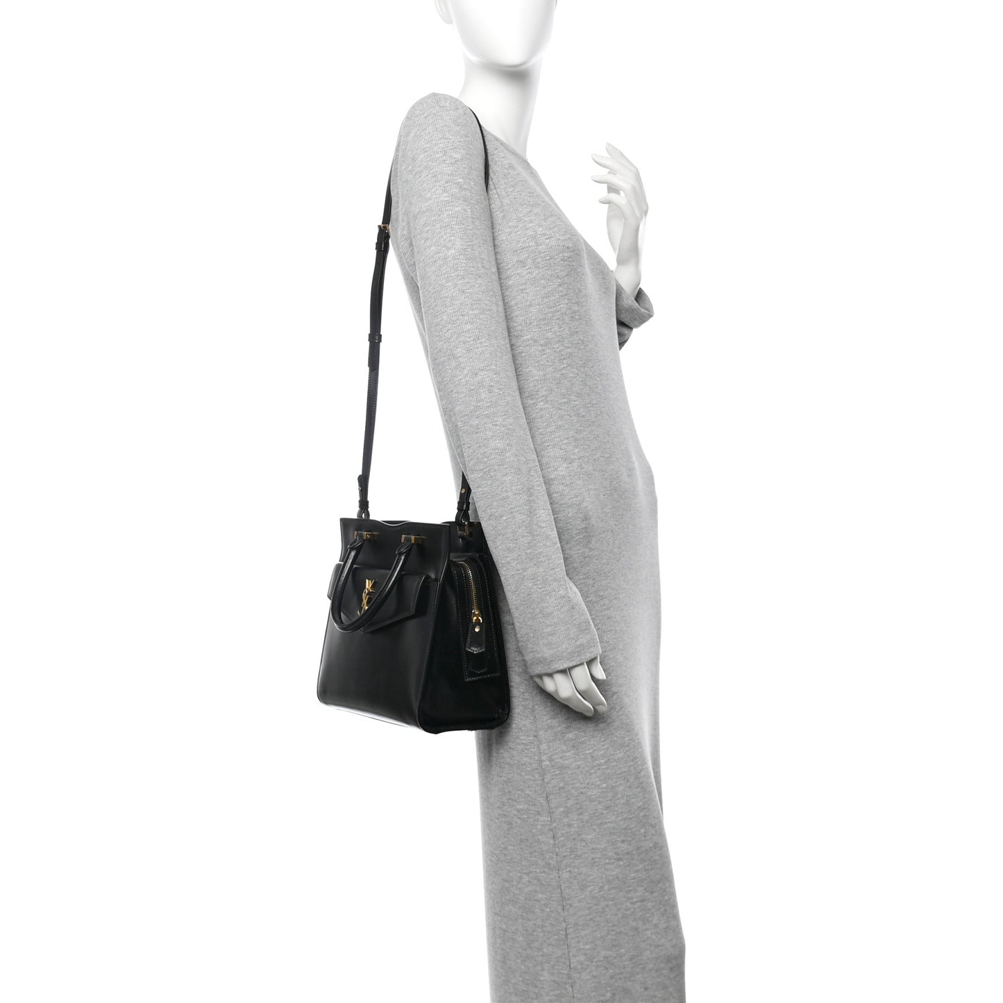 Shiny Calfskin Small Uptown Tote Black
