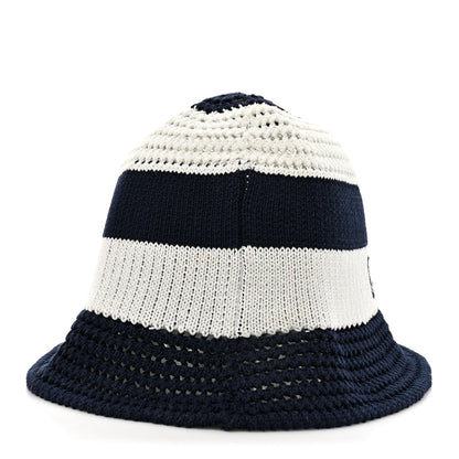 Christian Dior Cotton Blend Knitted D-Tulipe Cloche Hat M Blue White 5 of 9