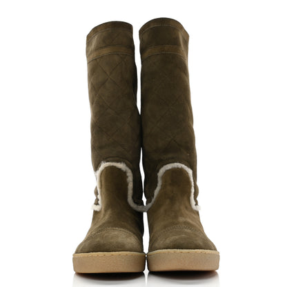 Chanel Suede Shearling Boots 36.5 Khaki 2 of 9