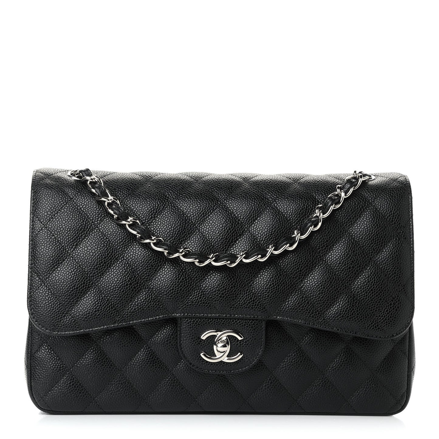 Caviar Quilted Jumbo Double Flap Black