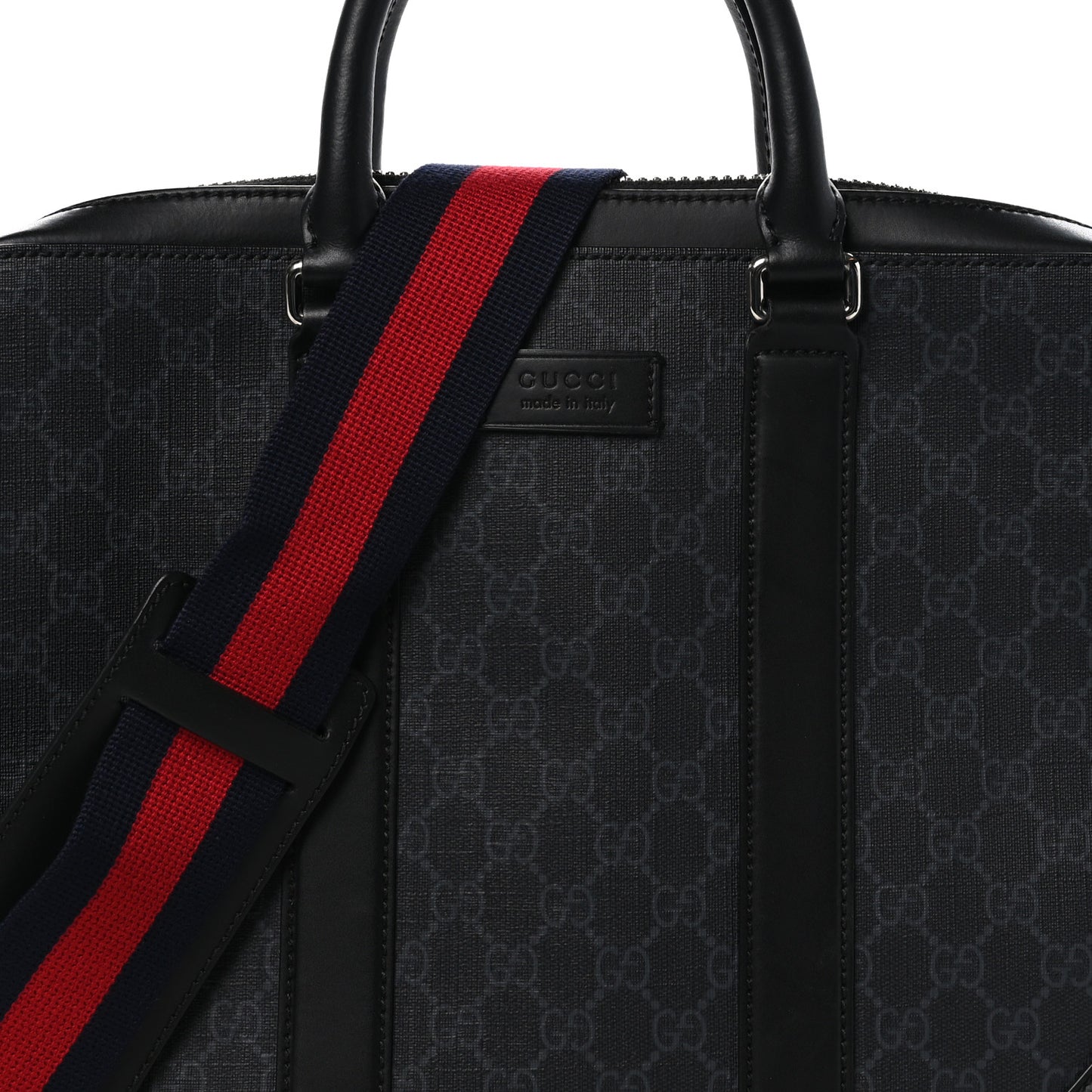 GG Supreme Monogram Appia Calfskin Web Briefcase Black
