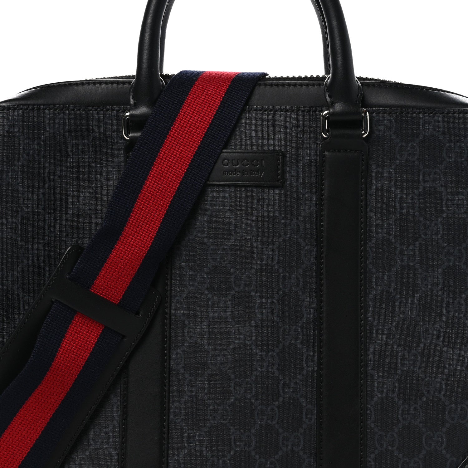 Gucci GG Supreme Monogram Appia Calfskin Web Briefcase Black 9 of 11