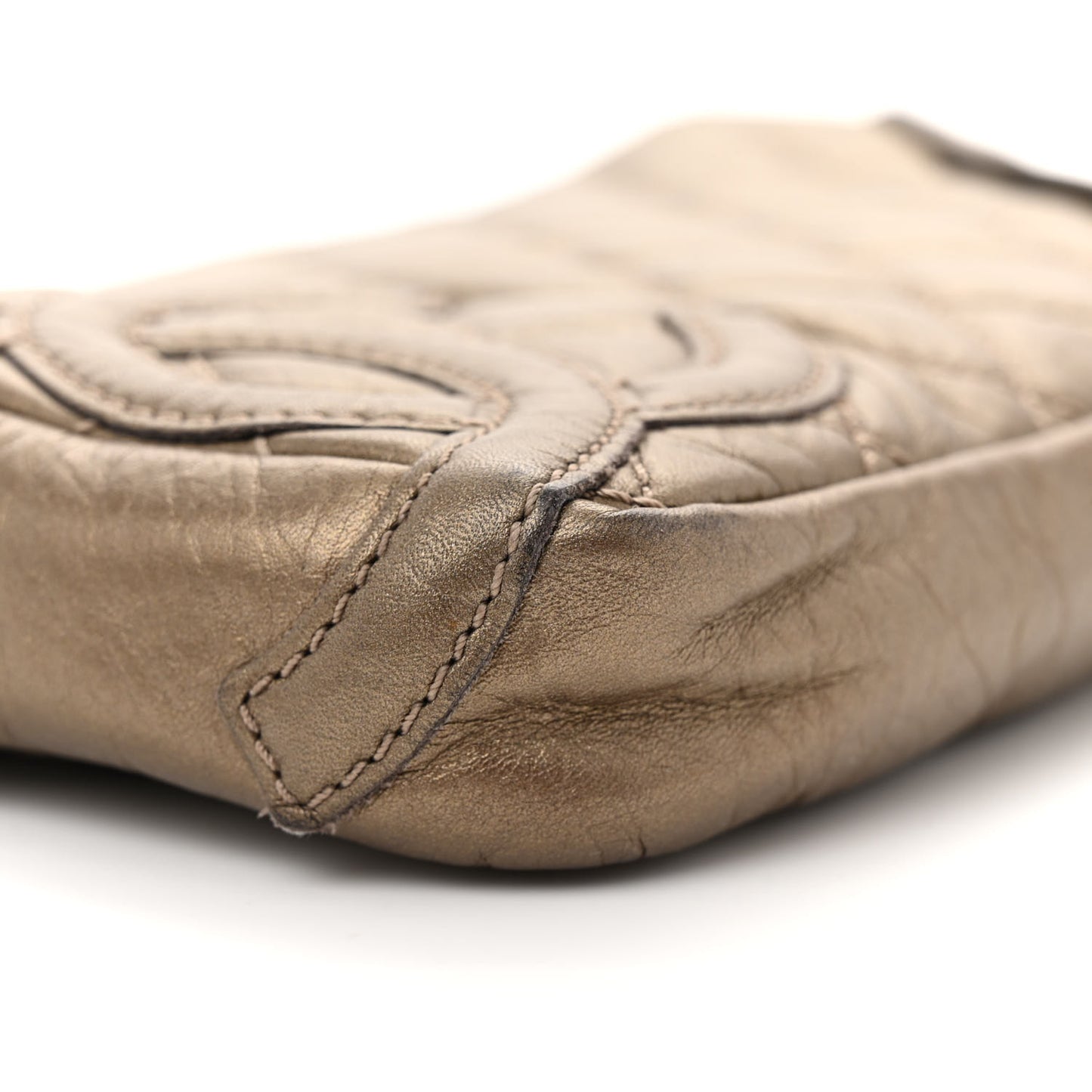 Metallic Aged Calfskin Quilted Cotton Club Pochette Bronze