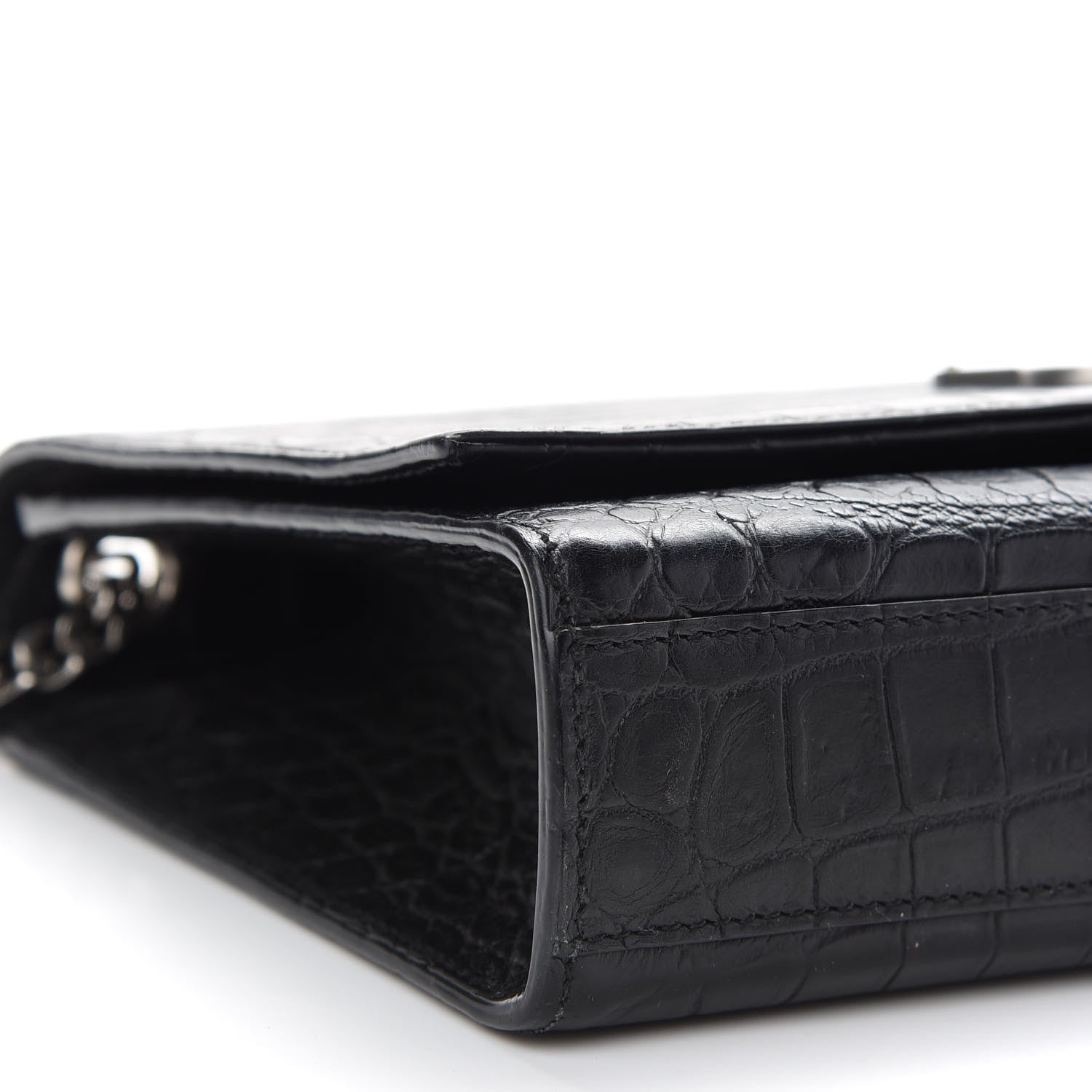 Saint Laurent Calfskin Crocodile Embossed Medium Classic Monogram Kate Tassel Satchel Black 5 of 8