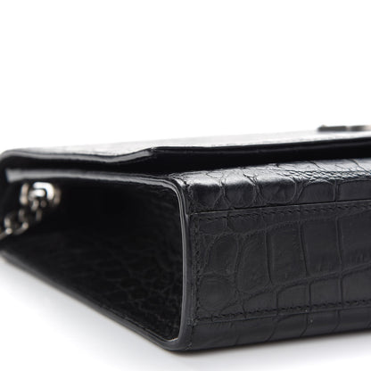 Saint Laurent Calfskin Crocodile Embossed Medium Classic Monogram Kate Tassel Satchel Black 5 of 8