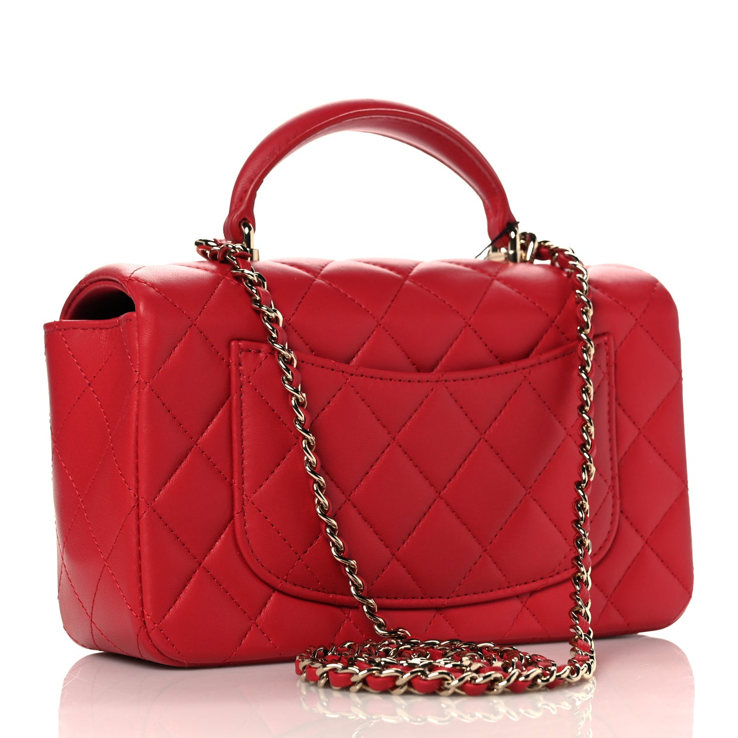 Lambskin Quilted Mini Top Handle Rectangular Flap Red