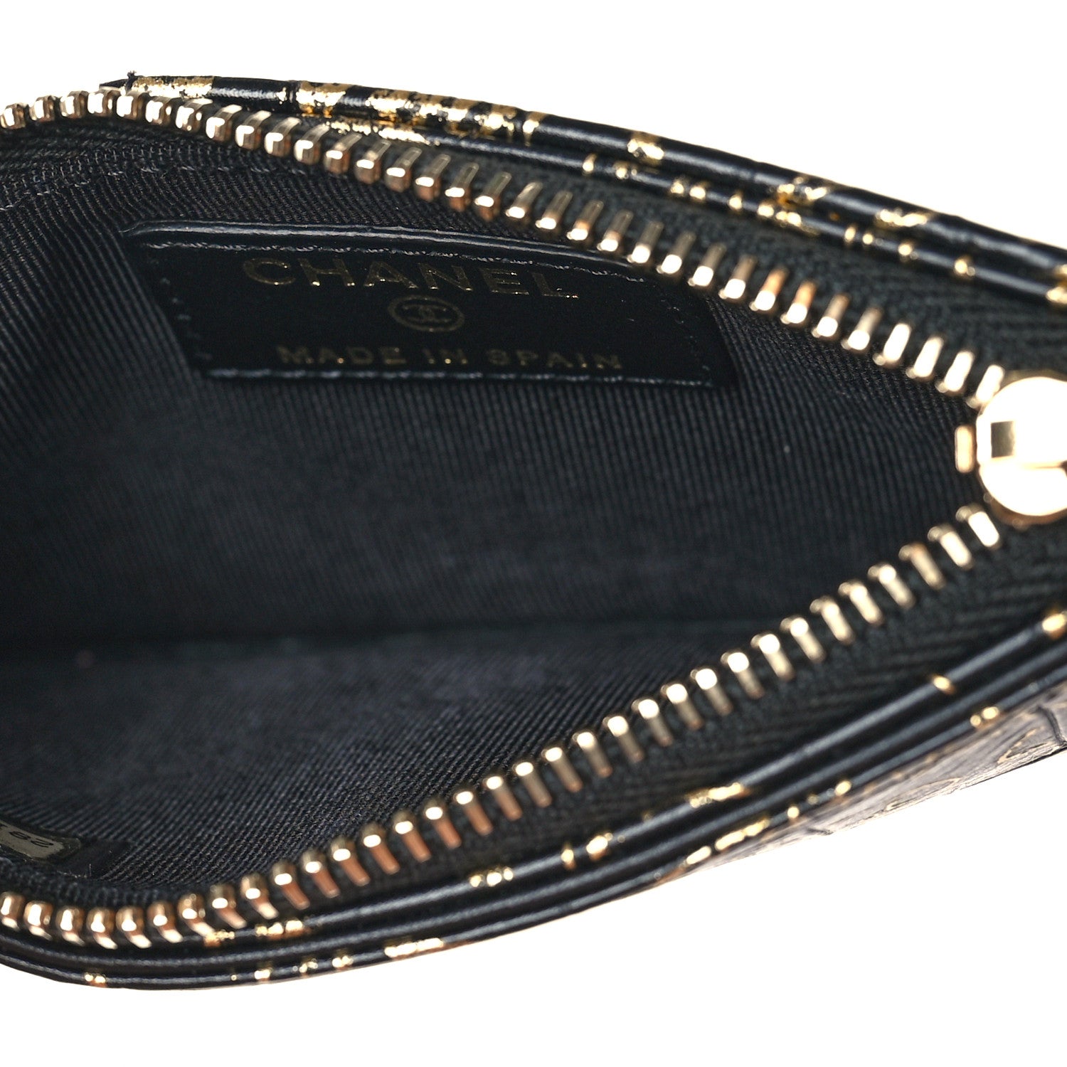 Chanel Calfskin Crocodile Embossed Graffiti Reissue Flap Zip Card Holder Black Gold 5 of 8