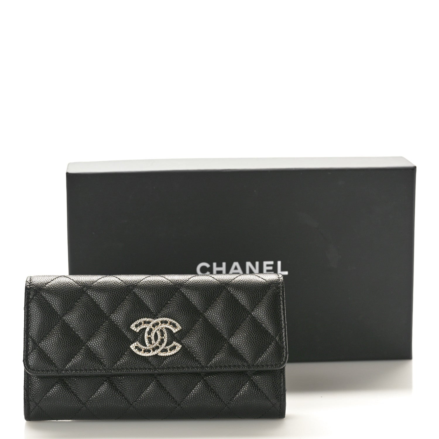 Chanel Caviar Quilted Crystal CC Large Gusset Flap Wallet Black 9 of 9