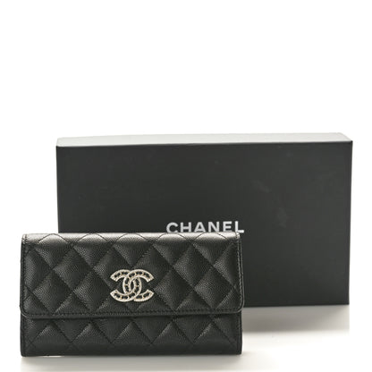 Chanel Caviar Quilted Crystal CC Large Gusset Flap Wallet Black 9 of 9
