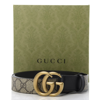 Gucci GG Supreme Monogram Matte Plutone Calfskin Double G 30mm Belt 90 36 Beige Ebony Black 5 of 5
