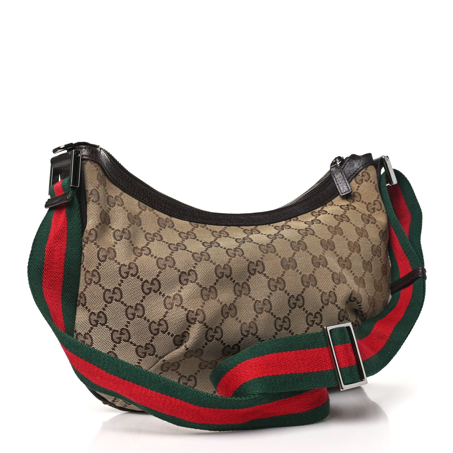 Monogram Web Medium Half Moon Hobo Dark Brown