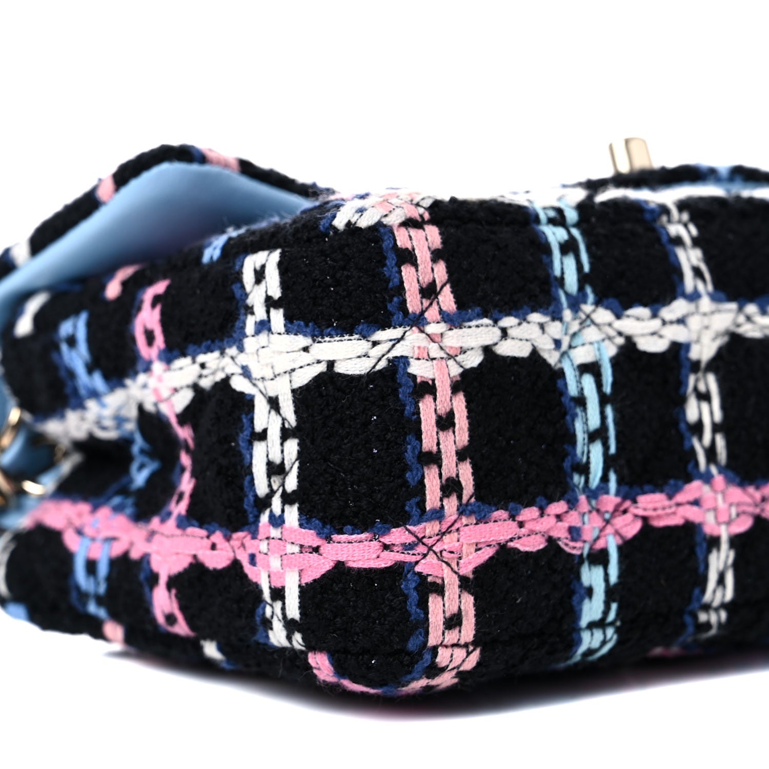Chanel Tweed Quilted Mini Rectangular Flap Black Pink Blue Ecru 8 of 10