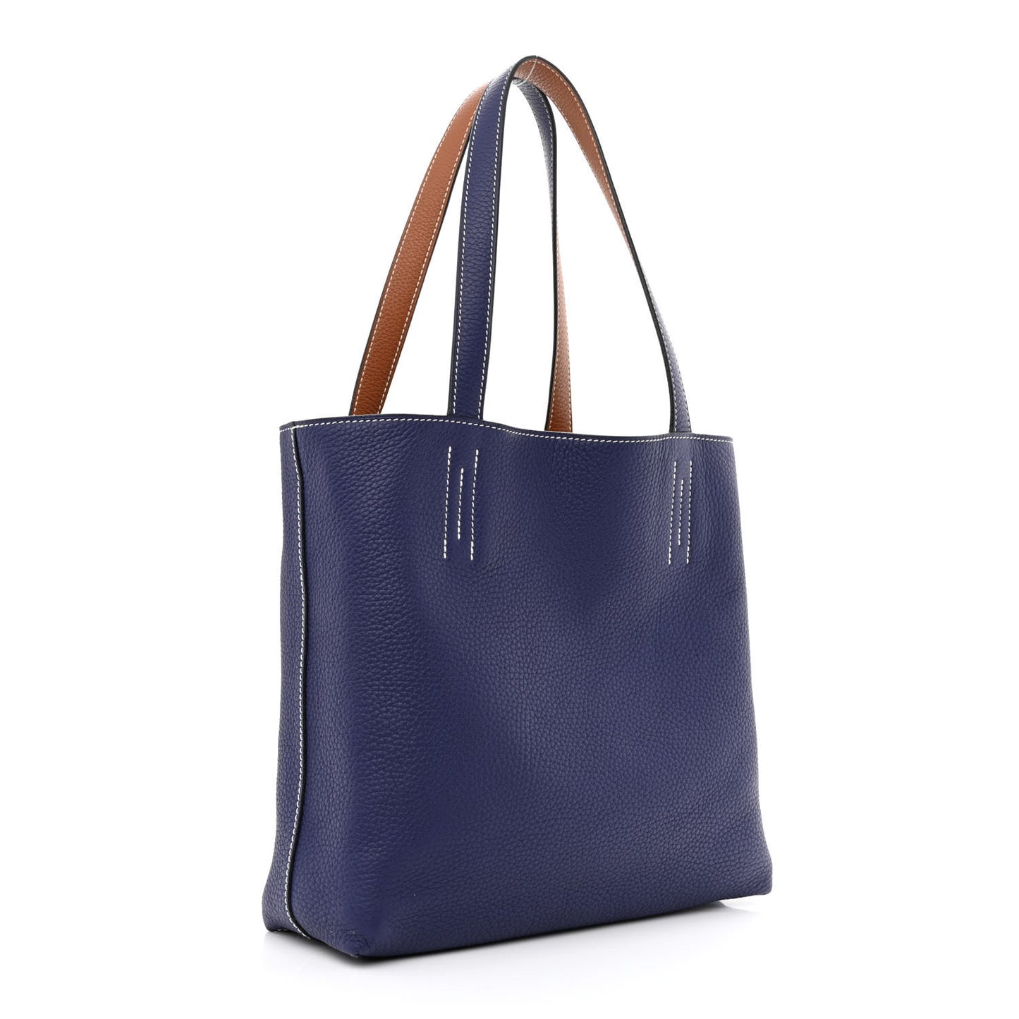 Taurillon Clemence Double Sens 28 Reversible Tote Gold Bleu Encre