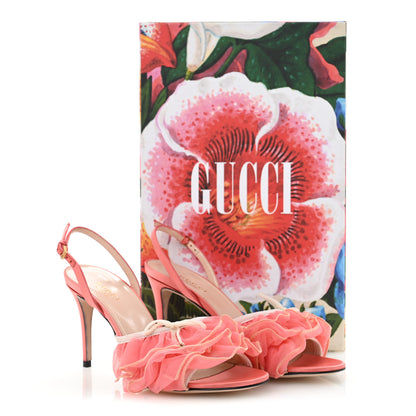 Gucci Tulle Ruffle Mid Heel Slingback Sandals 36 Peach White 12 of 12