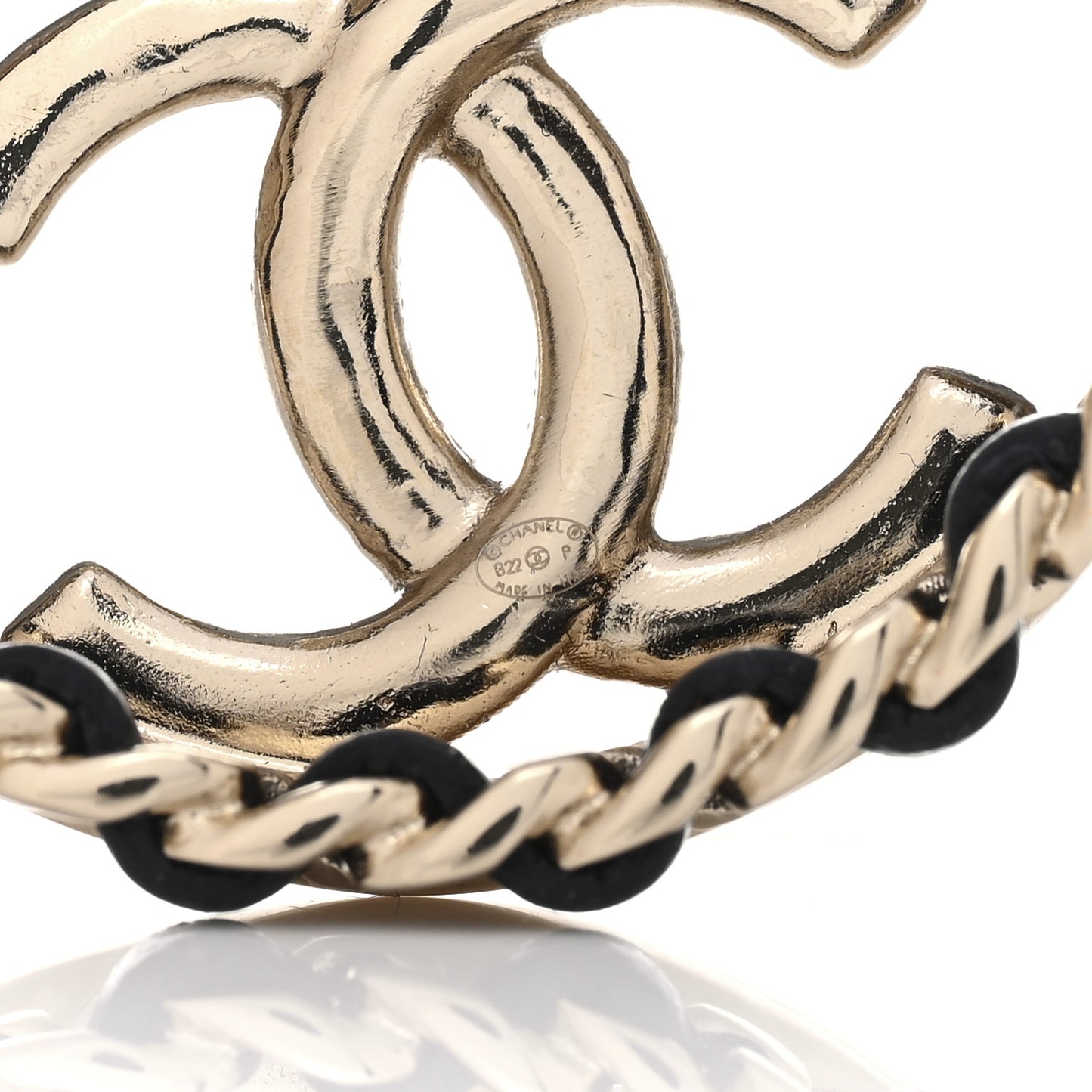 Lambskin CC Chain Hoop Earrings Black Gold