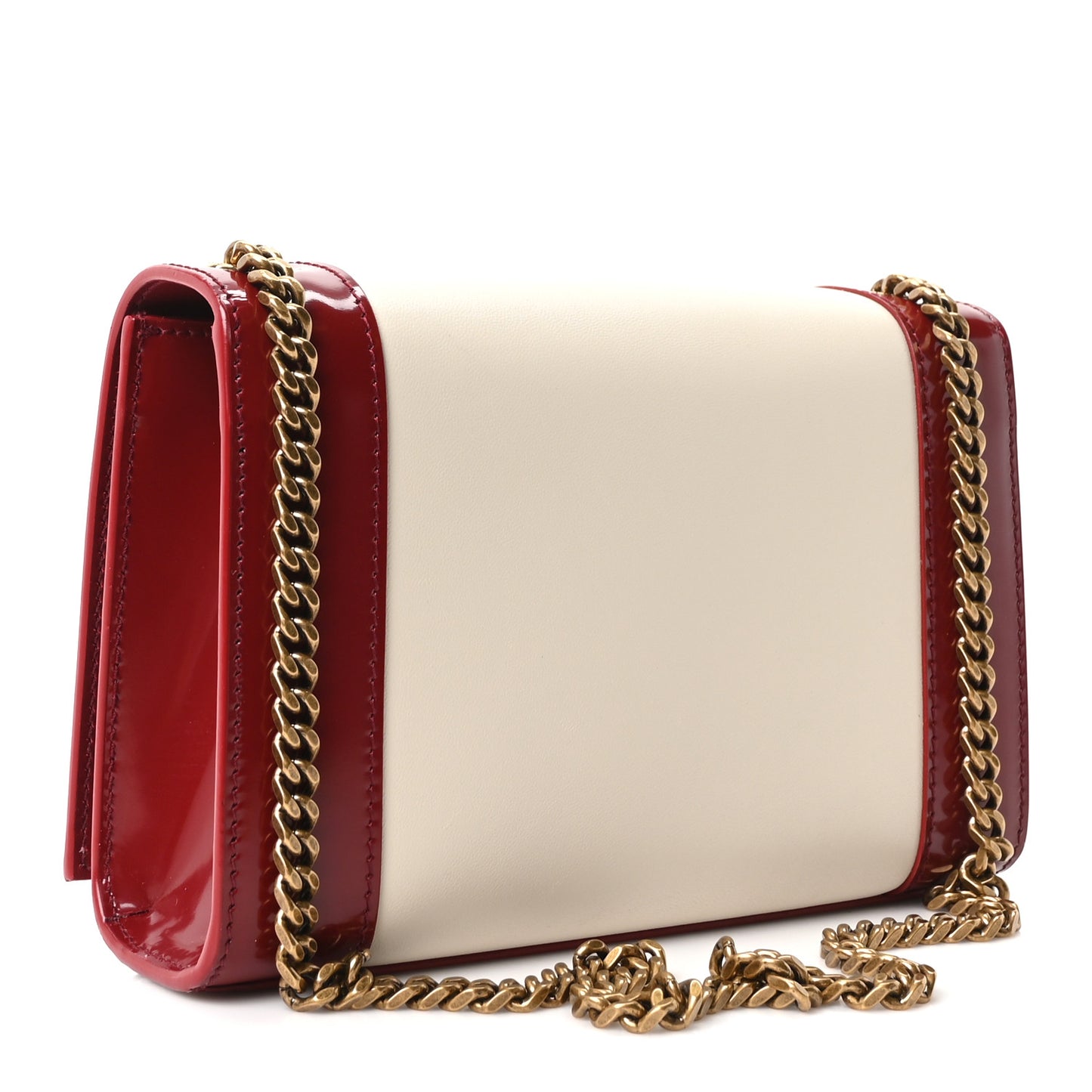 Nappa Patent Calfskin Two-Toned Small Monogram Kate Satchel Off White Oxblood Red