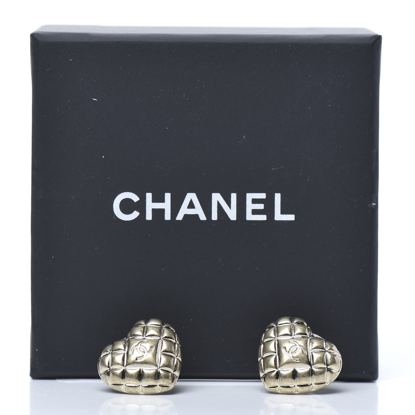 Quilted CC Heart Earrings Gold