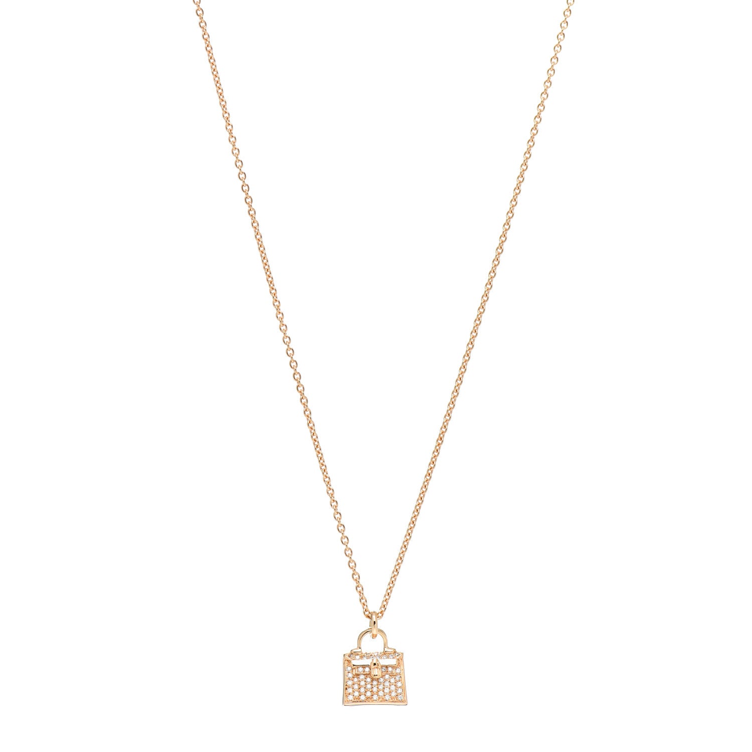 Hermes 18K Rose Gold Diamond Kelly Amulette Pendant Necklace 1 of 5