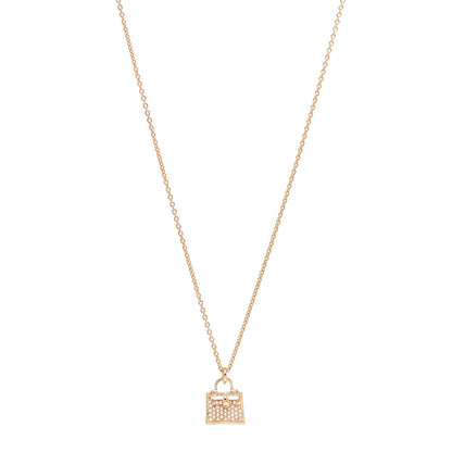 Hermes 18K Rose Gold Diamond Kelly Amulette Pendant Necklace 1 of 5
