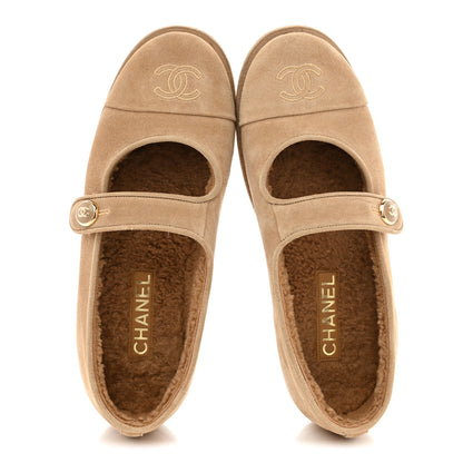 Chanel Suede Cap Toe CC Mary Jane Flats 40.5 Beige 2 of 9