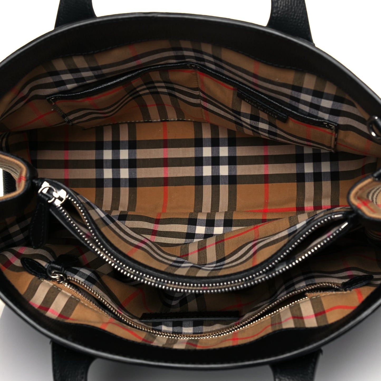 Grainy Calfskin House Check Medium Banner Tote Black