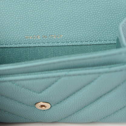 Chanel Caviar Chevron Quilted Card Holder Wallet Turquoise 7 of 9