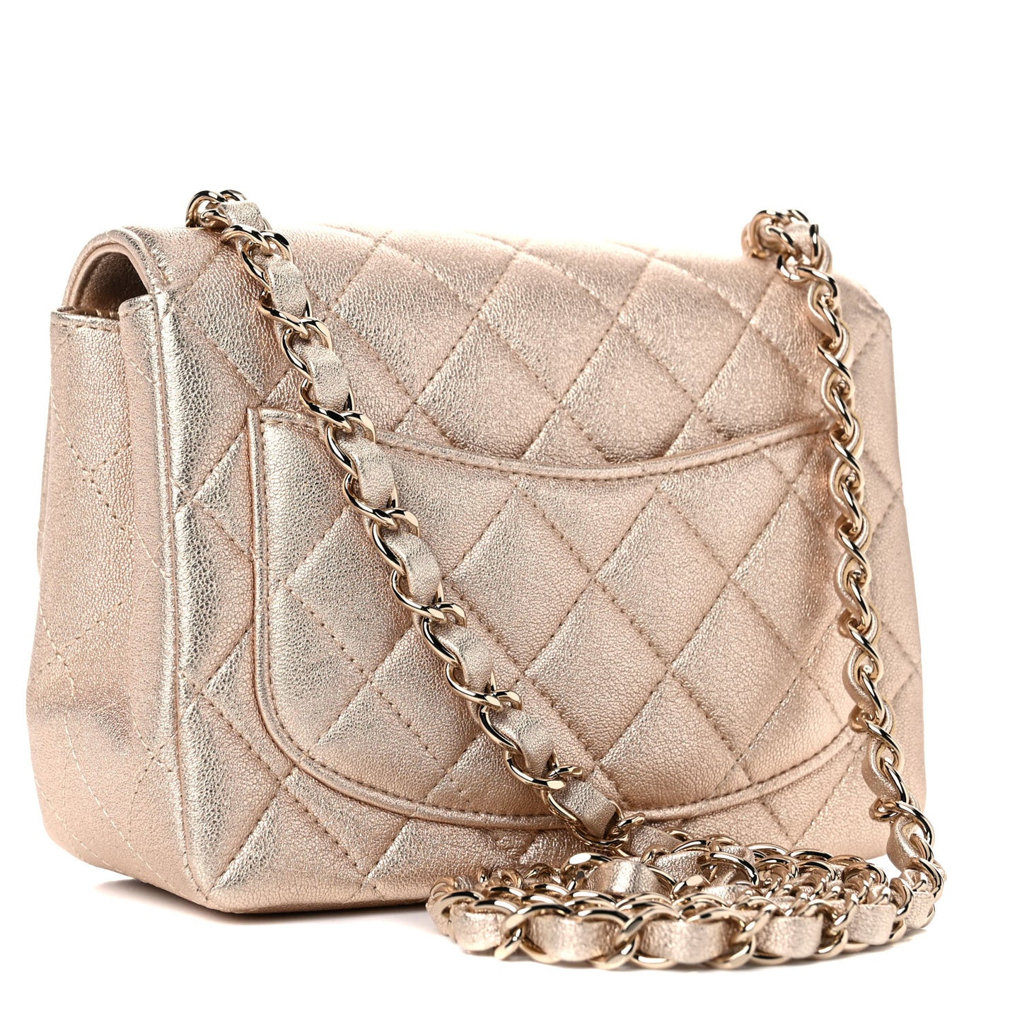 Metallic Lambskin Quilted Mini Square Flap Gold