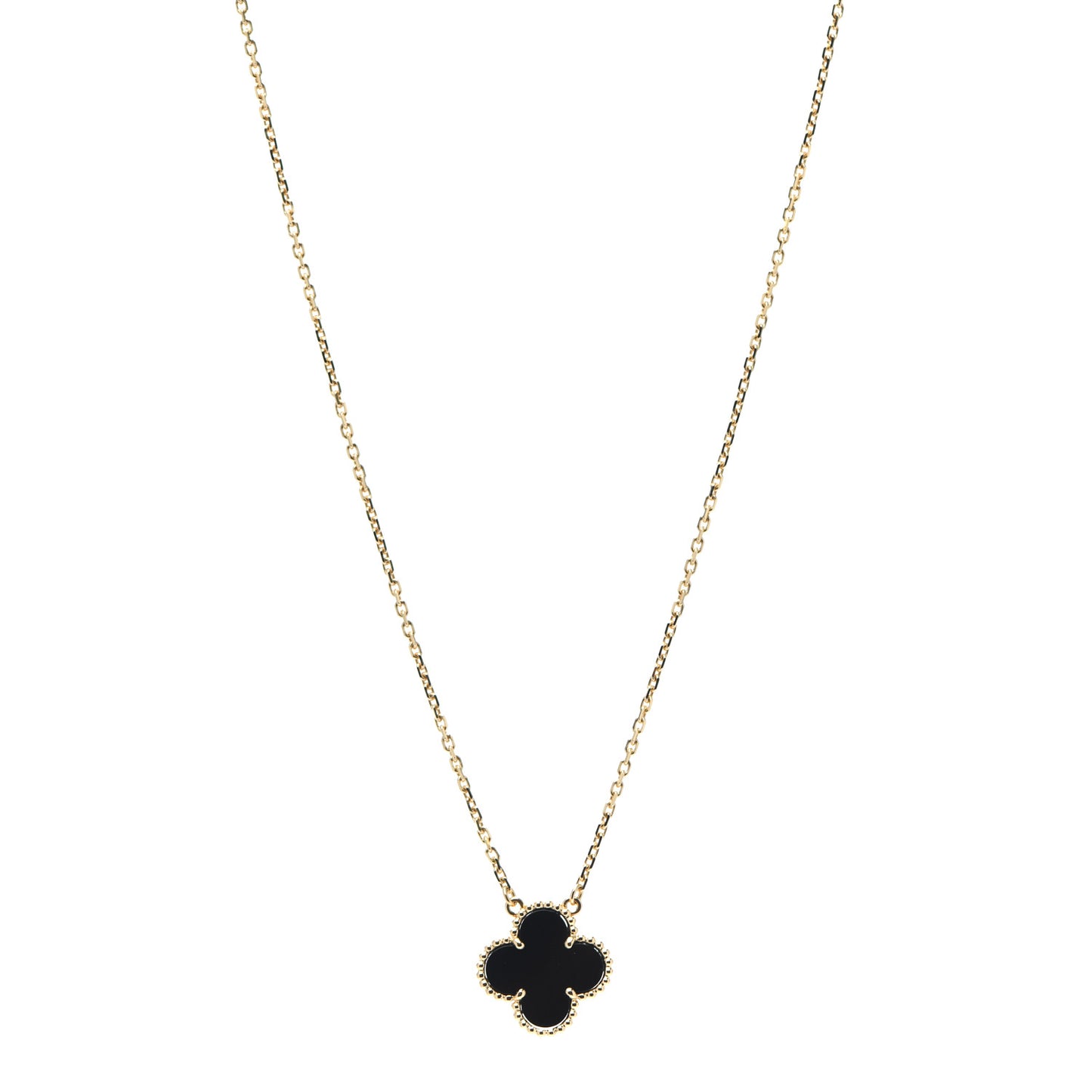 18K Yellow Gold Black Onyx Vintage Alhambra Pendant Necklace