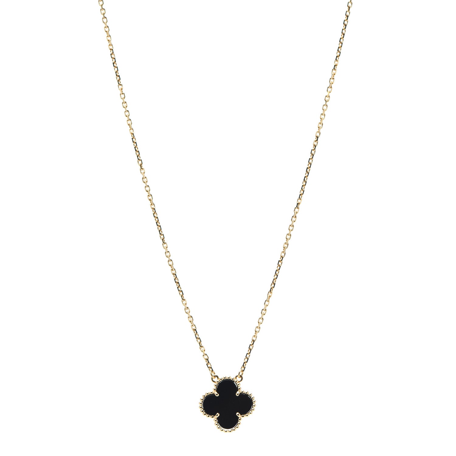 Van Cleef & Arpels 18K Yellow Gold Black Onyx Vintage Alhambra Pendant Necklace 1 of 6