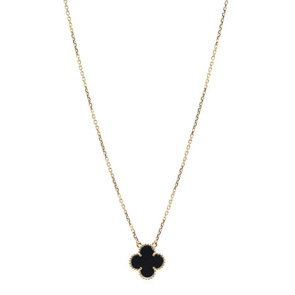 Van Cleef & Arpels 18K Yellow Gold Black Onyx Vintage Alhambra Pendant Necklace 1 of 6