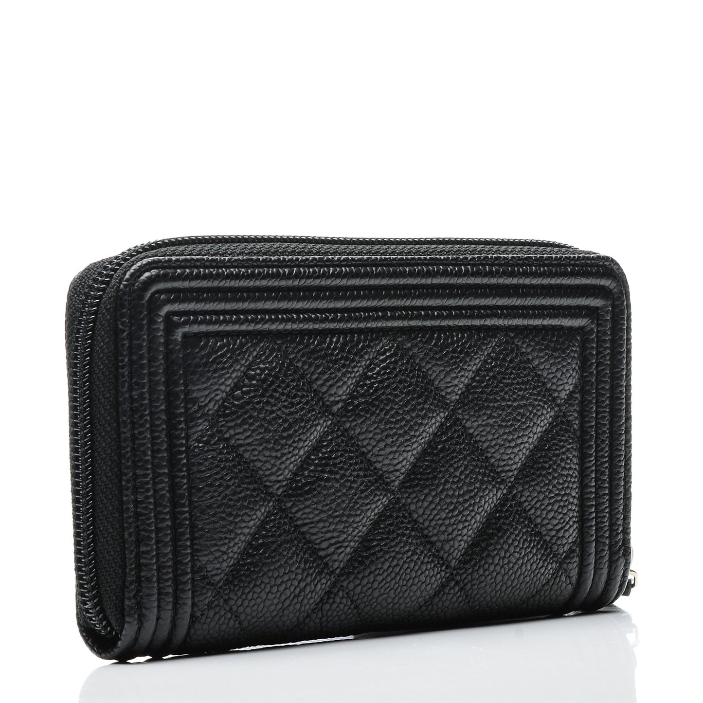 Caviar Quilted Boy Small Zip Around Wallet Black