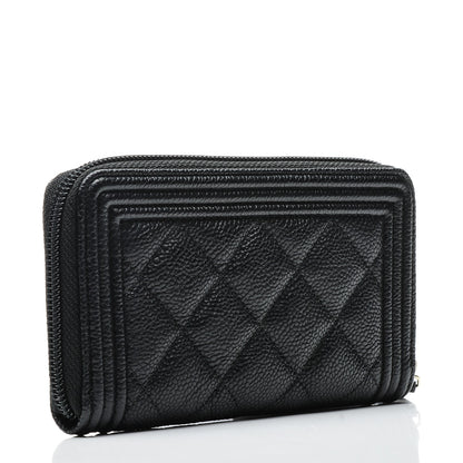 Chanel Caviar Quilted Boy Small Zip Around Wallet Black 3 of 7