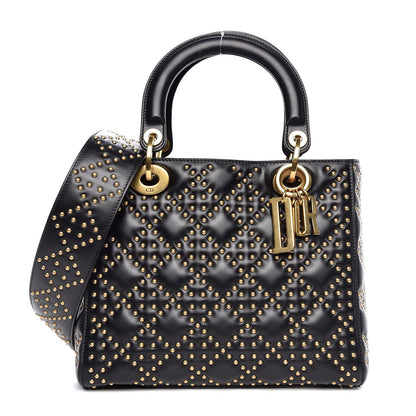 Christian Dior Calfskin Cannage Studded Medium Supple Lady Dior Black 1 of 8