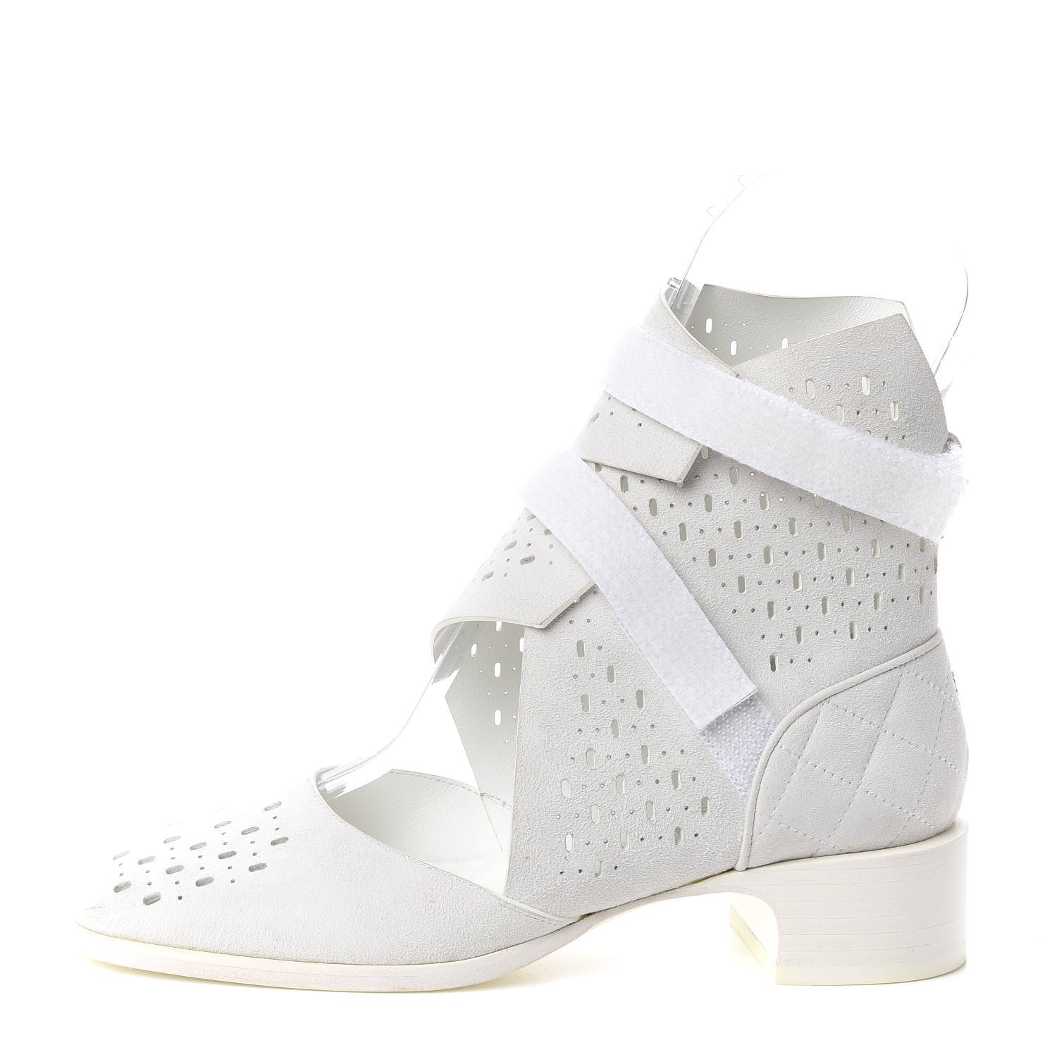 Chanel Suede Perforated Velcro Ankle Boots 38 White 1 of 10