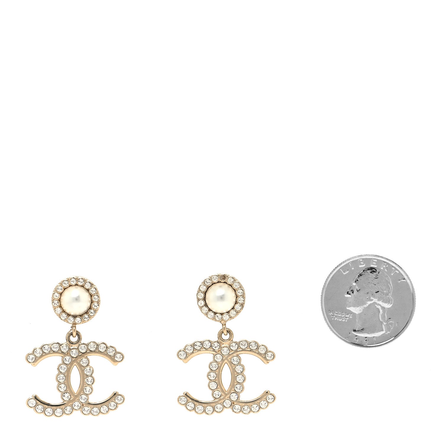 Chanel Crystal Pearl Bow-tiful CC Drop Earrings Gold 2 of 5