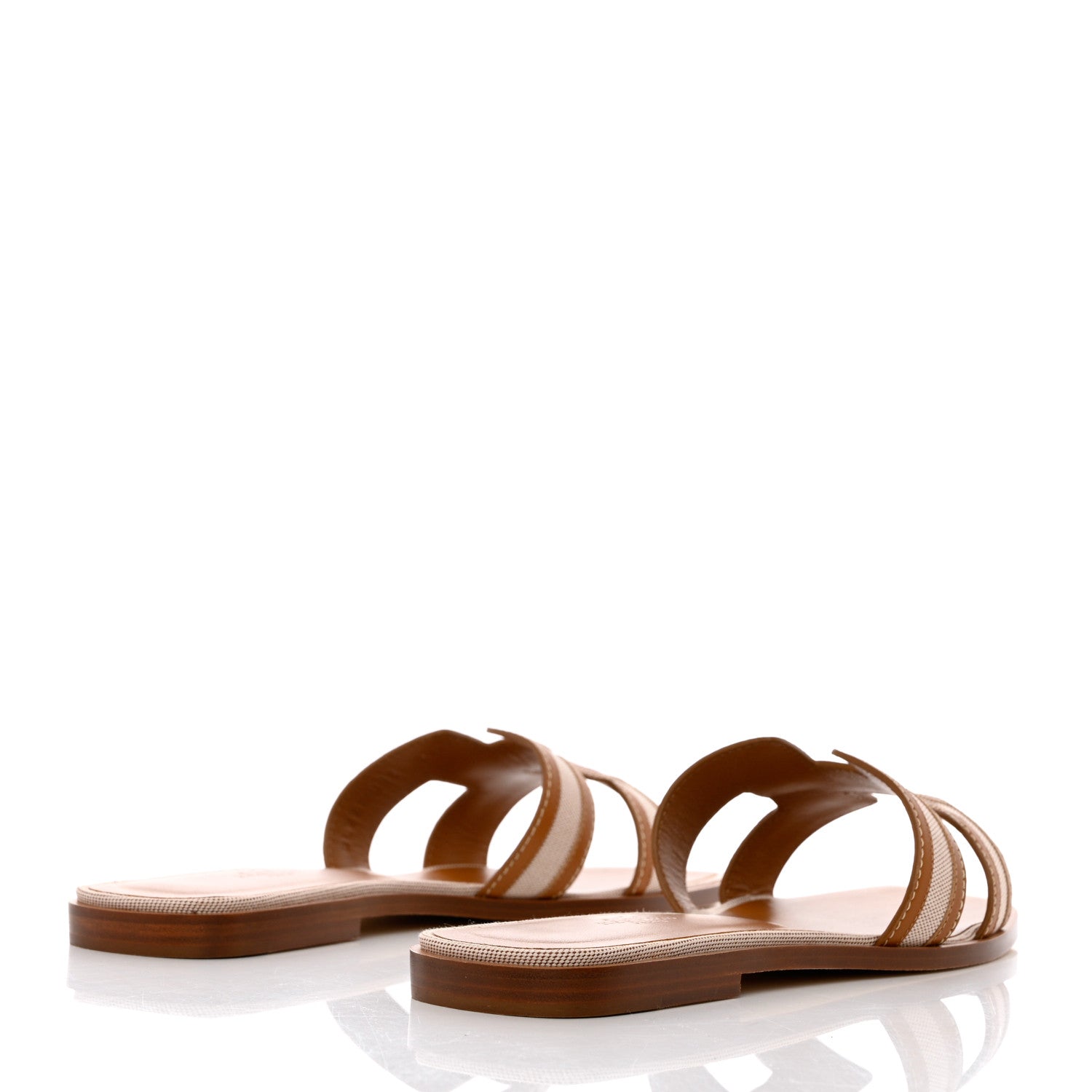 Hermes Calfskin Canvas Oran Sandals 40 Noisette Beige Dore 4 of 9