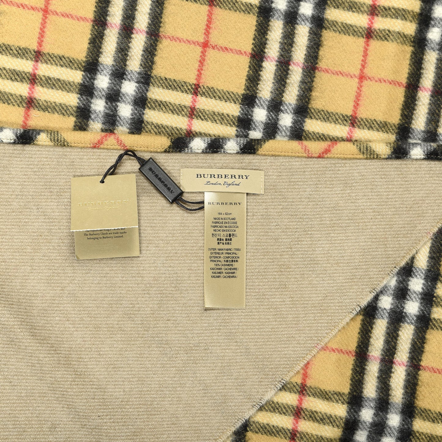 Cashmere Vintage Check Reversible Fringe Cape Scarf Antique Yellow