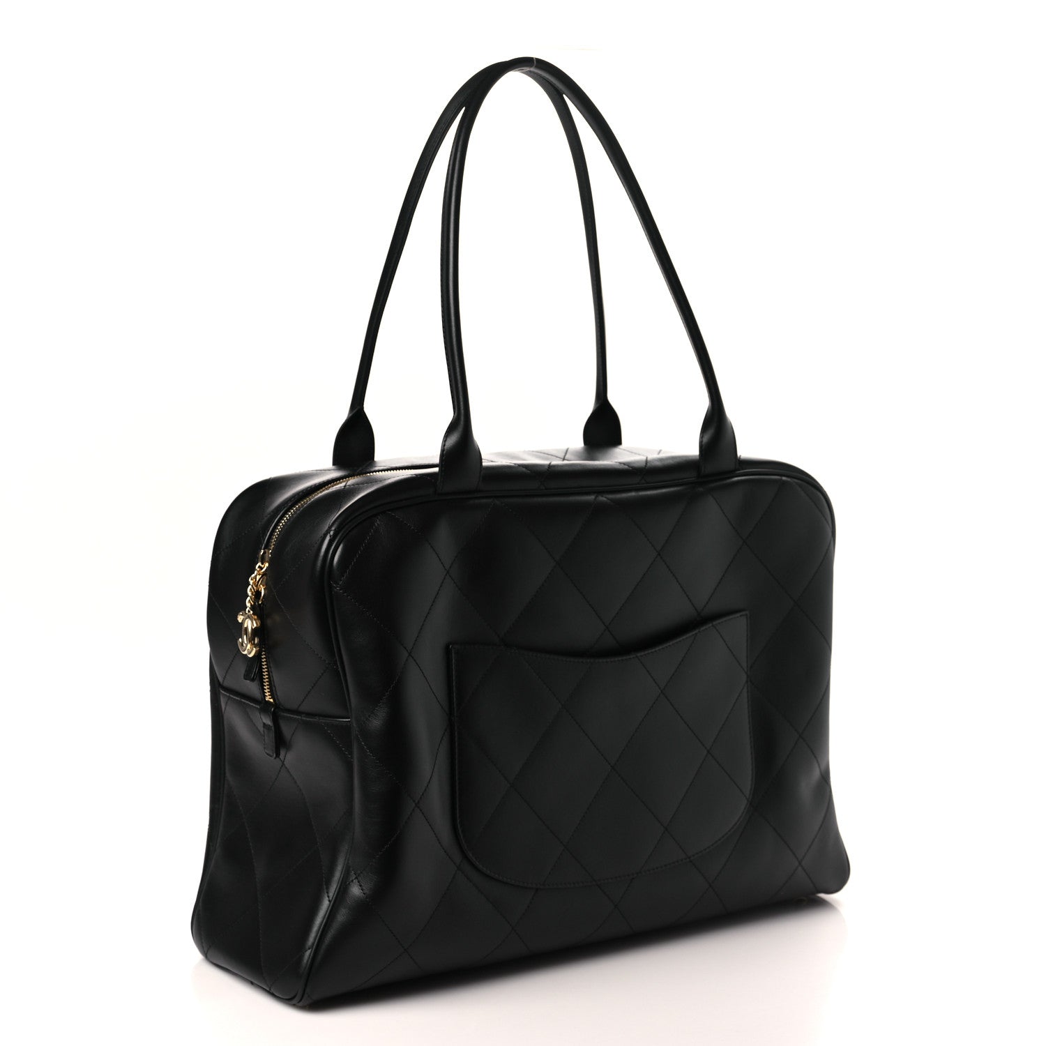 Chanel Calfskin Stitched Maxi Logo Bowling Bag Black 3 of 9