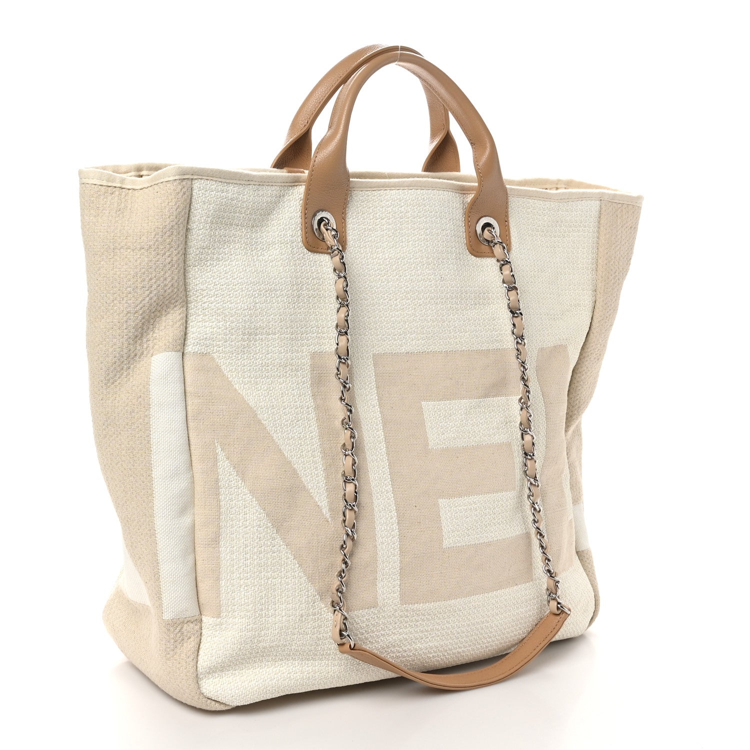 Chanel Canvas Large Shopping Tote White Beige 3 of 9